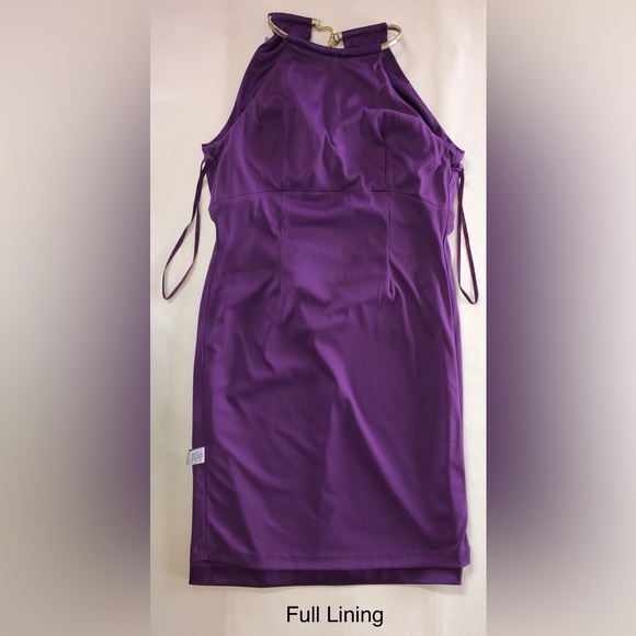 Eliza J Chain Strap Pleated Cocktail Dress Purple (8) - Picture 14 of 17